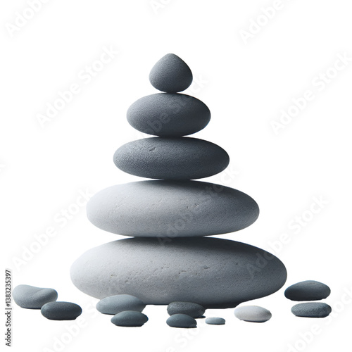 Pyramid of 3 Zen stones pebble rock white background