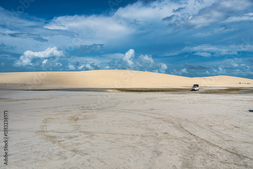Buggy tour to the Amancio lagoon at Jericoacoara, Brazil. Dunes of Ceara