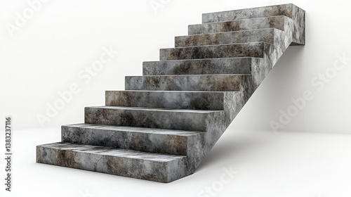 Front view of isolated gray concrete stairs on pristine white background, representing stairway to success concept with clean minimalist aesthetic for motivational and business design applications
