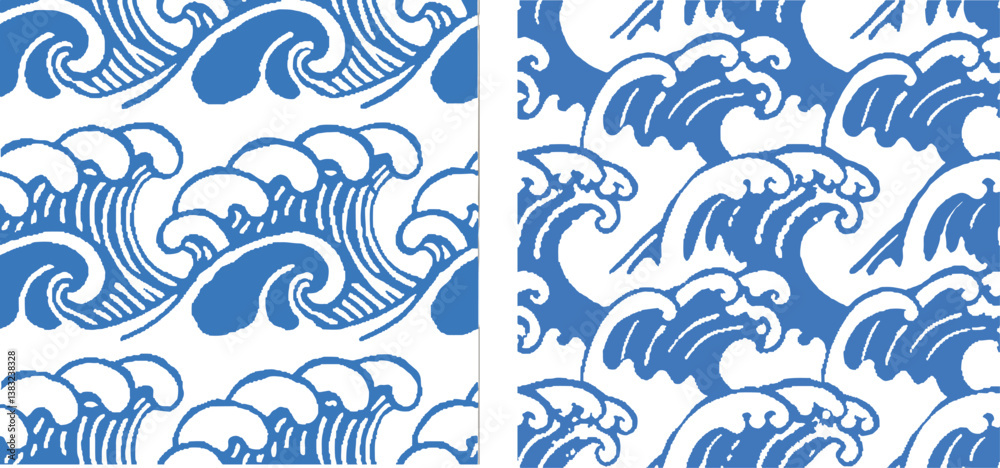 Print seamless illustrations of Japanese wave in doodle design isolated on white background Print seamless illustrations of Japanese wave in doodle design isolated on white background