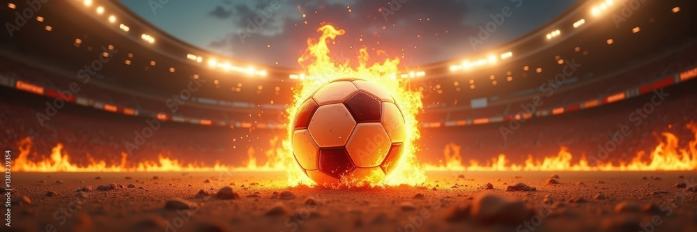 Fototapeta premium Fiery Soccer Ball in a Stadium Arena