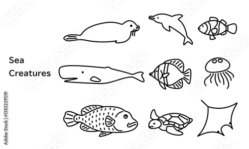 海の生き物のアイコンセット