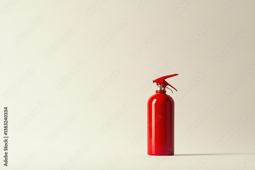 Obraz premium A bright red fire extinguisher stands against a simple background