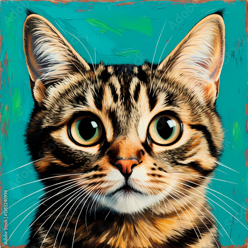 Cat portrait with expressive eyes against a vibrant background  
