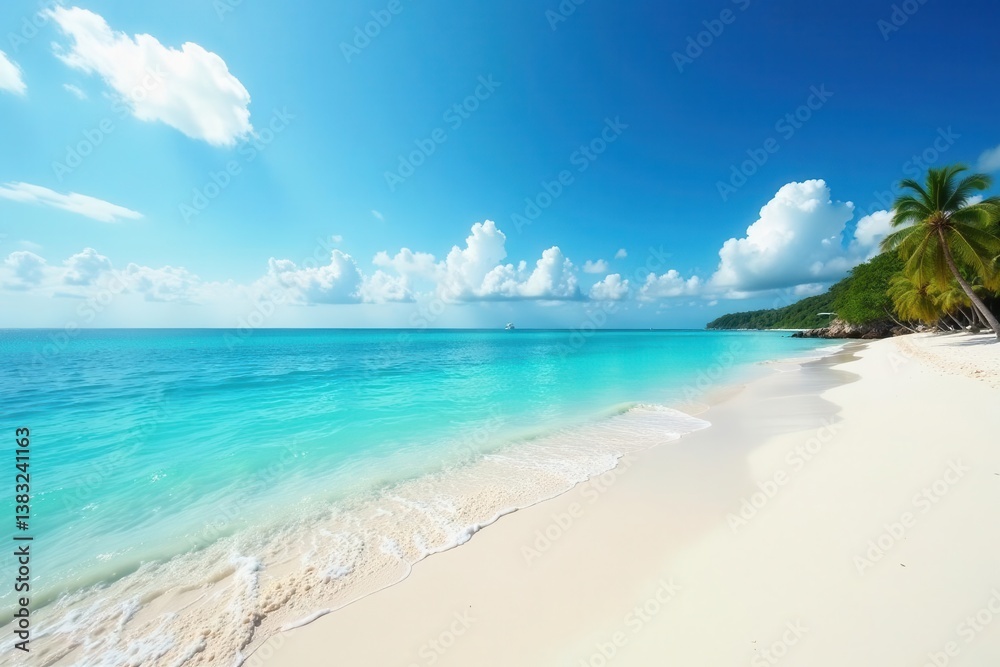 Powdery white sand meets turquoise sea, under a vibrant sky , scenic, paradise Powdery white sand meets turquoise sea, under a vibrant sky , scenic, paradise