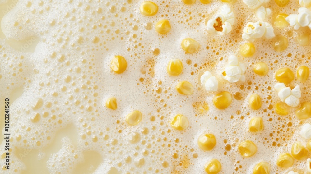 Fototapeta premium Fresh Popcorn Kernels Surrounded by Melting Butter Foam