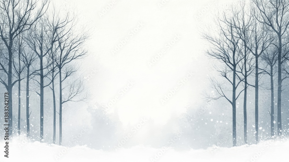 Fototapeta premium Winter forest with bare trees and snowfall 