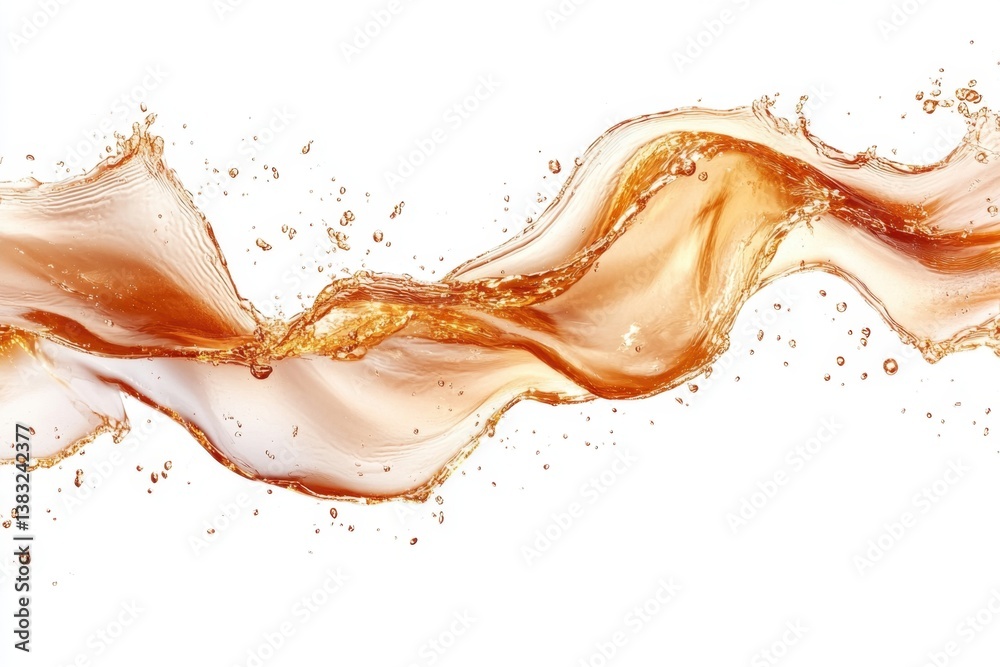 Fototapeta premium Dynamic Amber Liquid Splash Against White Backdrop Capturing Motion and Transparency for Beverage or Abstract Concepts