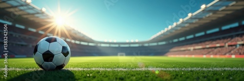 Soccer stadium anticipation under a bright sky