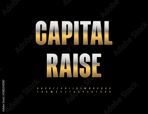 Vector Financial icon Capital Raise. Elegant Golden Font.  Premium Glossy Alphabet Letters and Numbers set.