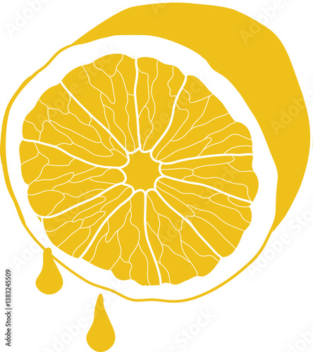 vector illustration of a lemon, slice of lemon with juice drops