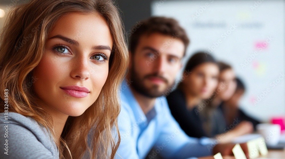 Diverse Business Team in Meeting with Young Woman in the Foreground Diverse Business Team in Meeting with Young Woman in the Foreground
