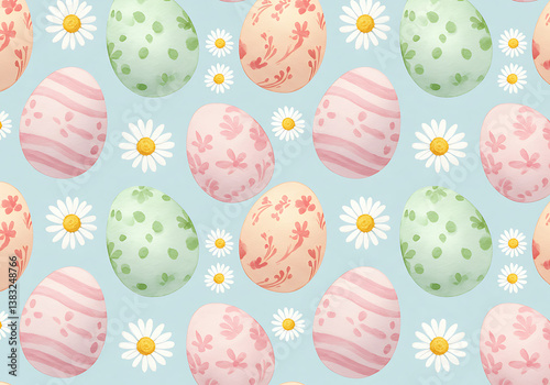 Watercolor easter eggs pattern background spring holiday celebration
