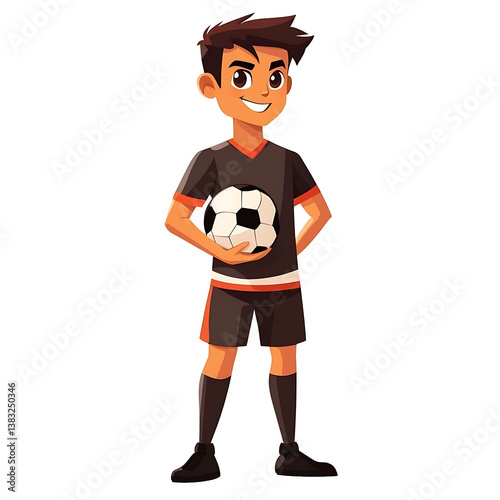 Wallpaper Mural A young soccer player stands confidently, holding a soccer ball, ready to play or practice.  He is smiling and wearing his uniform. Torontodigital.ca