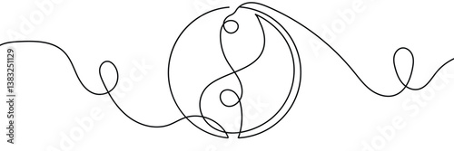 One continuous line drawing of Yin yang symbol sign. Tattoo design. Editable stroke. Outline vector illustration