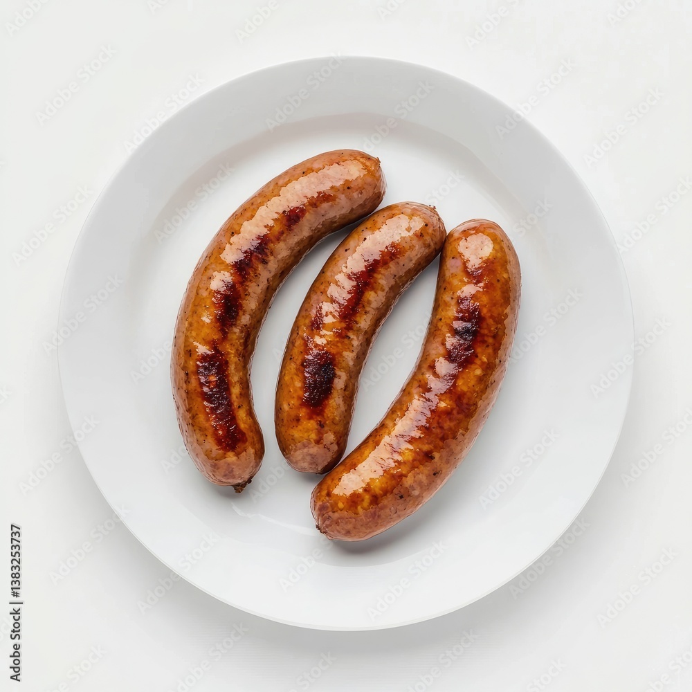 Three cooked sausages on a plate Three cooked sausages on a plate