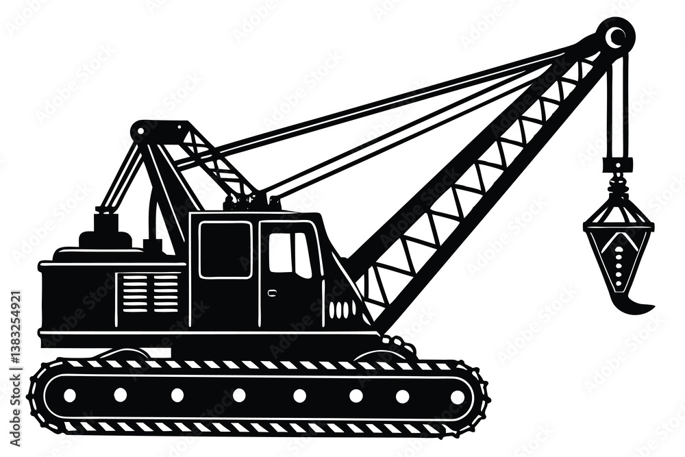 Crawler crane vector icon silhouette Crawler crane vector icon silhouette