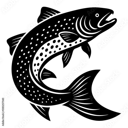 Brown trout jumping out of the water vector icon on white background 