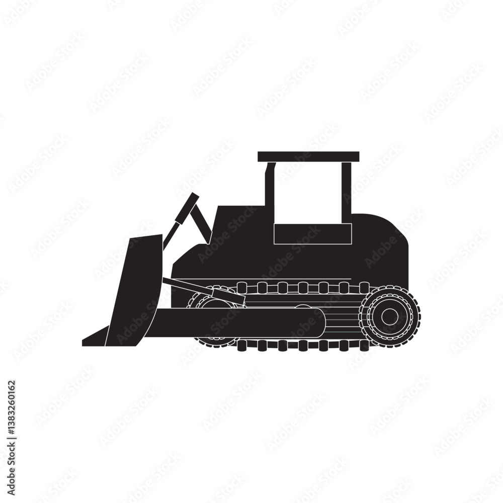 Crawler dozer silhouette with tracks and a front blade for construction, excavation, mining, and earthmoving projects. Ideal for industrial and heavy equipment design. Crawler dozer silhouette with tracks and a front blade for construction, excavation, mining, and earthmoving projects. Ideal for industrial and heavy equipment design.