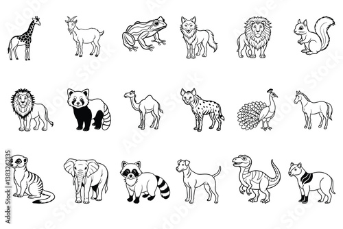 Set of animal outline icons . Linear icon collection. Editable stroke. Vector illustration	
