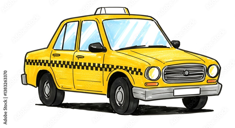 Obraz premium Illustration of Yellow Taxi Cab on White Background for Transport