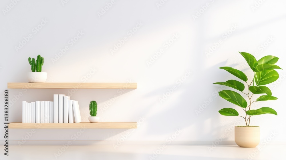 Office interior backdrop for online meetings, Serene Modern Interior Scene with Minimalist Shelving, Books, and Indoor Plants for Tranquility and Aesthetic Appeal Office interior backdrop for online meetings, Serene Modern Interior Scene with Minimalist Shelving, Books, and Indoor Plants for Tranquility and Aesthetic Appeal