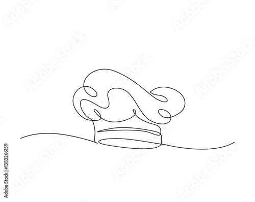 Chef hat outline drawing illustration. one continuous line drawing of cook hat uniform.