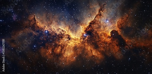 Stunning Deep Space Nebula with Glowing Clouds and Stars in Vibrant Cosmic Colors