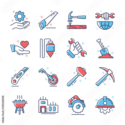  modern collection of construction and labour day line icons