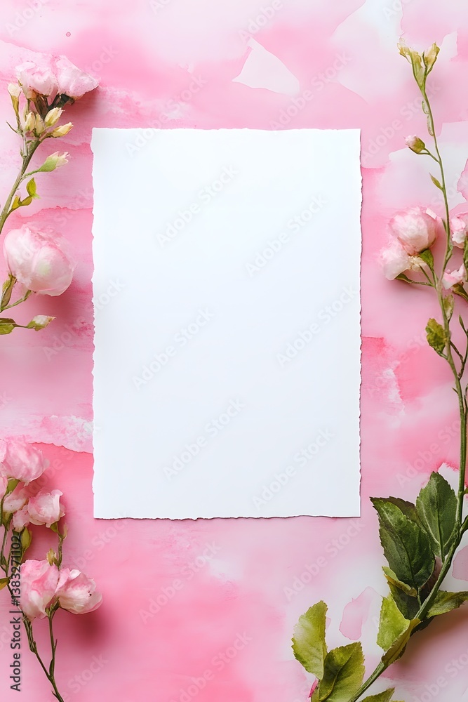 Valentines blank card mockup with pink watercolor background, simple elegance Valentines blank card mockup with pink watercolor background, simple elegance
