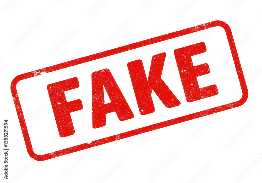Red rubber stamp with the word fake diagonally across the surface on transparent background Red rubber stamp with the word fake diagonally across the surface on transparent background