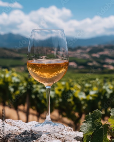 Wallpaper Mural Elegant Wine Glass in Vineyard Setting Capturing the Essence of Fine Wine and Scenic Beauty on a Sunny Day Torontodigital.ca