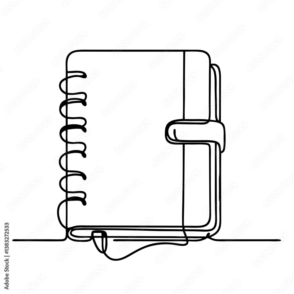 Continuous line drawing of a notebook with rings Continuous line drawing of a notebook with rings
