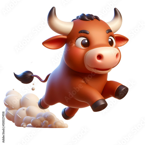 Cute 3d bull isolated on white background