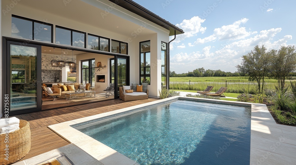 Fototapeta premium Modern home with pool and patio