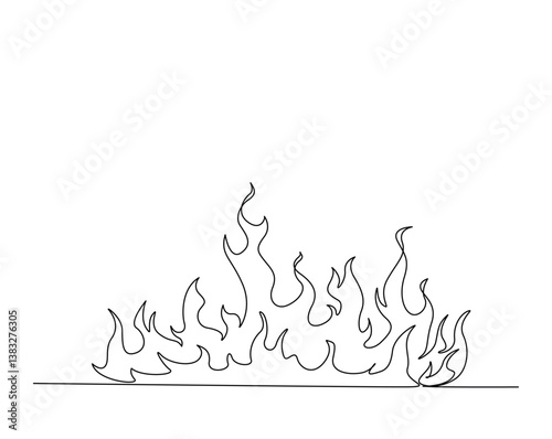 Fire flame outline drawing illustration. one continuous line drawing of hot fire.