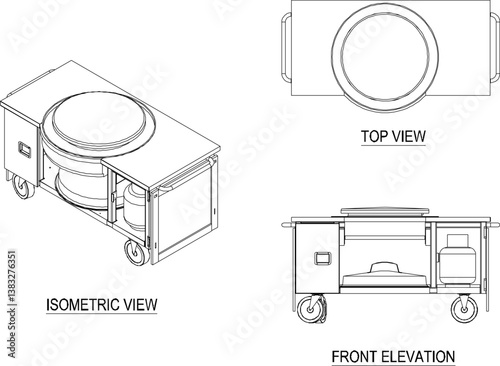silhouette design vector illustration sketch Kitchen Cabinets mobile portable set modern kitchen interior