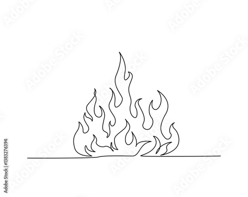 Fire flame outline drawing illustration. one continuous line drawing of hot fire.
