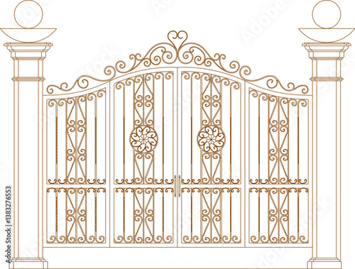 silhouette design vector illustration sketch image of iron fence gate trellis classic vintage minimalist ethnic europe