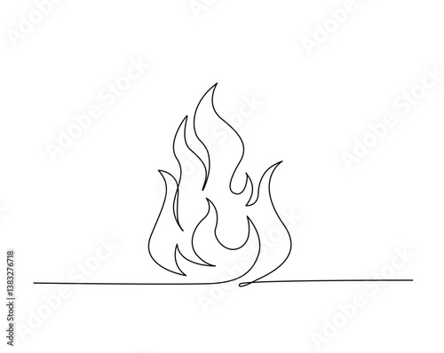 Fire flame outline drawing illustration. one continuous line drawing of hot fire.
