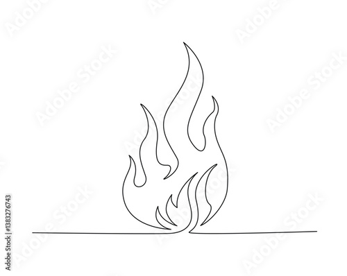 Fire flame outline drawing illustration. one continuous line drawing of hot fire.