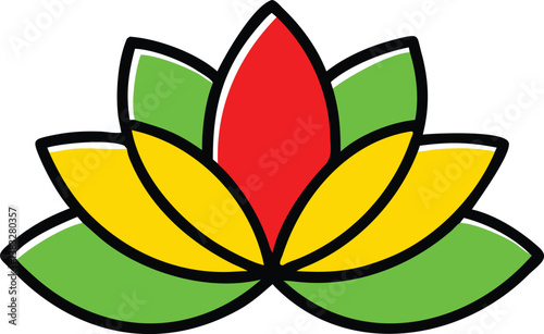 Colorful Lotus Flower Vector Illustration: Red, Yellow, and Green