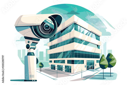 CCTV camera beside building. Scan the area for surveillance purpose. technology and security concept. 3D Render