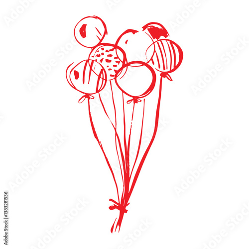 Whimsical bunch of balloons hand drawn sketch illustration isolated white background