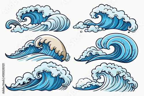 Sea waves sketch. Storm wave, vintage tide and ocean beach storms hand drawn vector and illustration set
