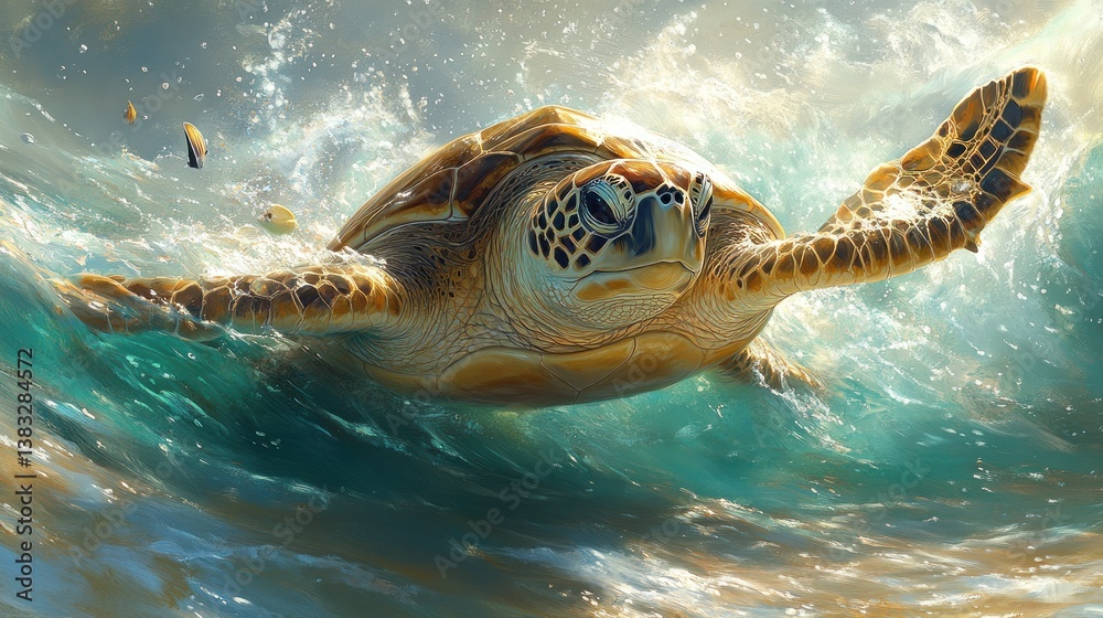 Obraz premium Turtle in a surging wave
