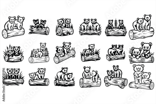 Black Bear Cubs on log SVG Bundle