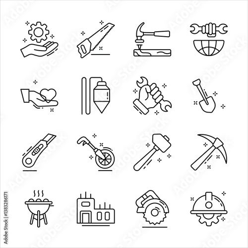 Check this modern collection of construction and labour day line icons 