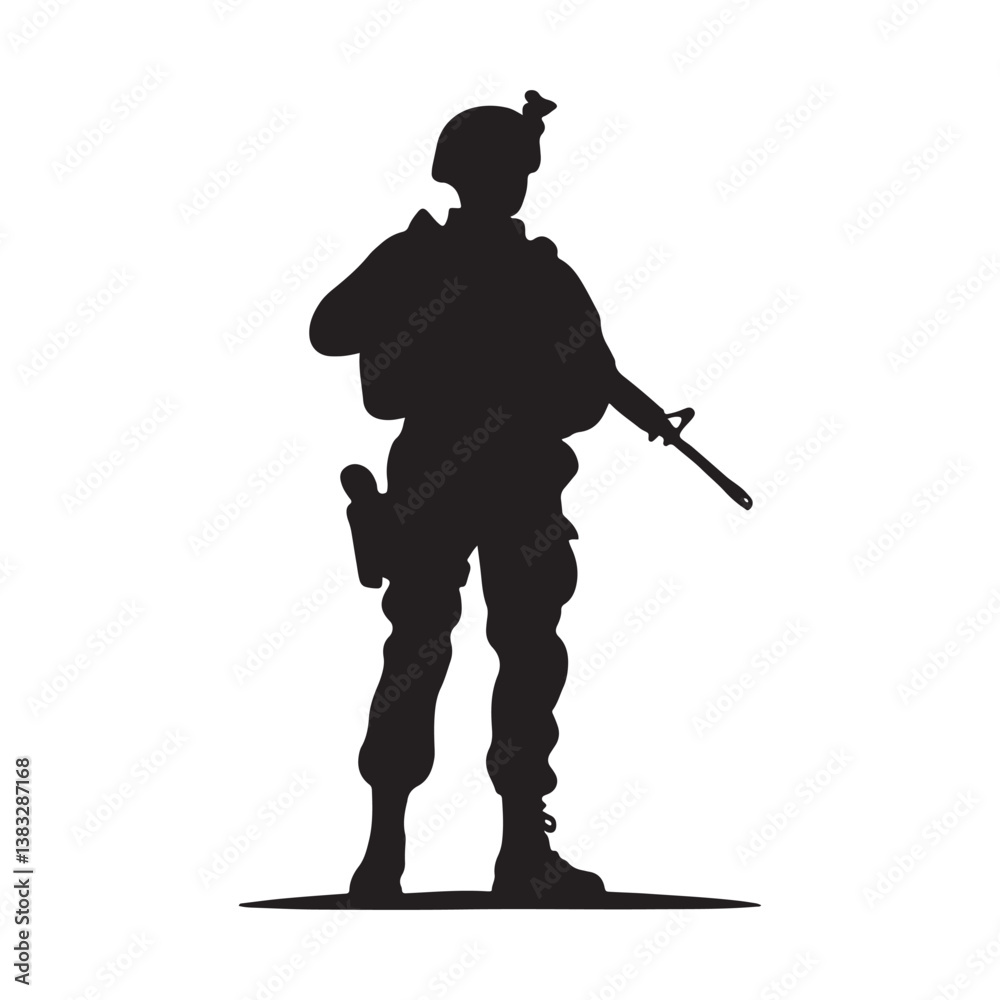Simple silhouette of a soldier on white