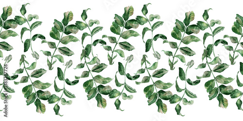 Wallpaper Mural Watercolor seamless pattern with flowering branches, leaves and rosehip fruits Torontodigital.ca